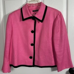 Lauren Ralph Lauren pink/black crop jacket, 100% linen, fully lined, size 14